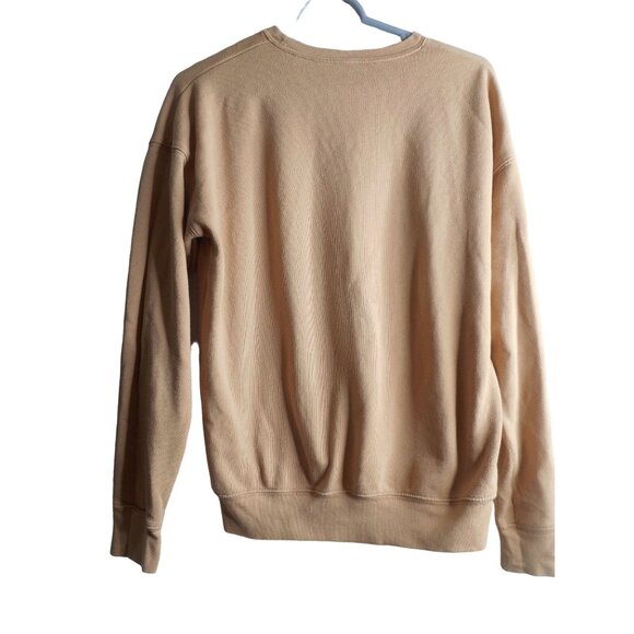 Crew neck sweatshirt Tan  blue floral embrace all that is you sleeve Sz s/m - Picture 5 of 5